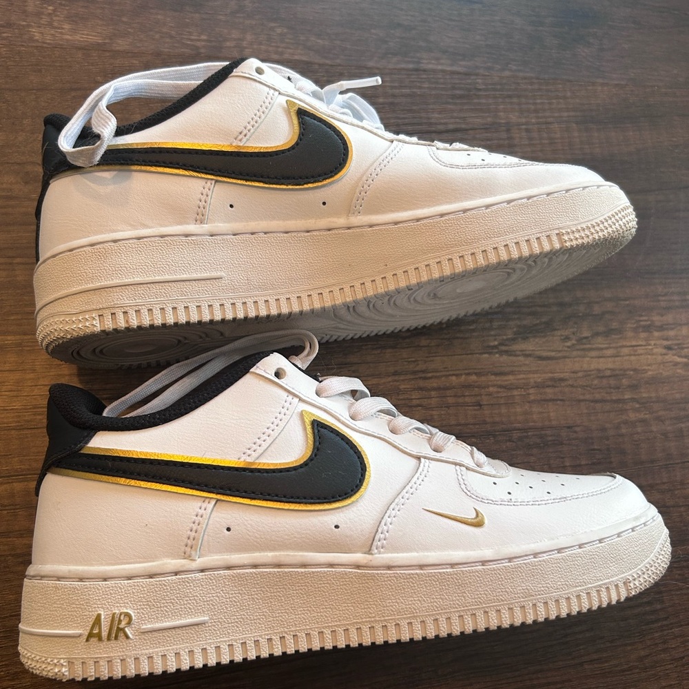 Nike Air Force 1 Double Swoosh White with Black and Gold Accents
